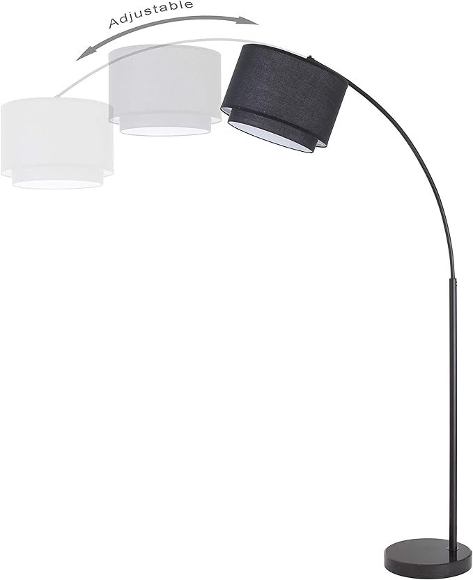 Major-Q 99-6938DS-BK Floor Modern 81" Tall Living Room-Stand Up Arching Black Double Shade and Marble Base for Bedrooms-Corner Lamp for Office Lighting