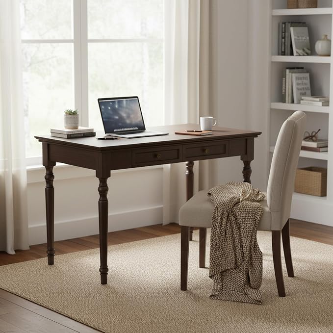 ADORZ Walnut Desk with Drawers, 47 Inch French Country Desk Solid Wood Writing Desk for Home Office, Study Workspace or Bedroom (Walnut, 47 inches)