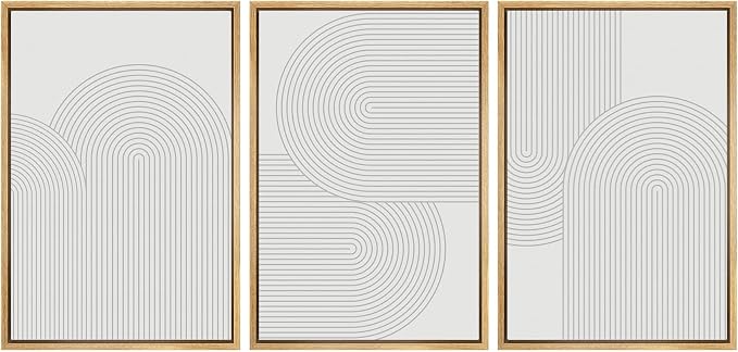 SIGNWIN Framed Canvas Print Wall Art Set Geometric Duotone Futuristic Arches Shapes Abstract Illustrations Modern Art Decorative Nordic Calm/Zen for Living Room, Bedroom, Office - 24"x36"x3 Natural