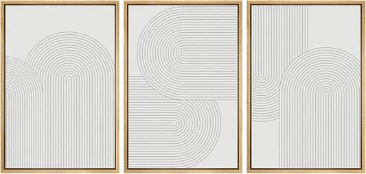 SIGNWIN Framed Canvas Print Wall Art Set Geometric Duotone Futuristic Arches Shapes Abstract Illustrations Modern Art Decorative Nordic Calm/Zen for Living Room, Bedroom, Office - 24"x36"x3 Natural