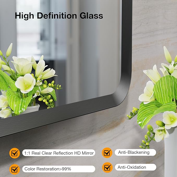 60x36 inch Black Bathroom Vanity Mirror, Large Rectangle Metal Aluminum Frame, Shatter-Proof, Horizontal or Vertical Hanging, Modern Bathroom Decor