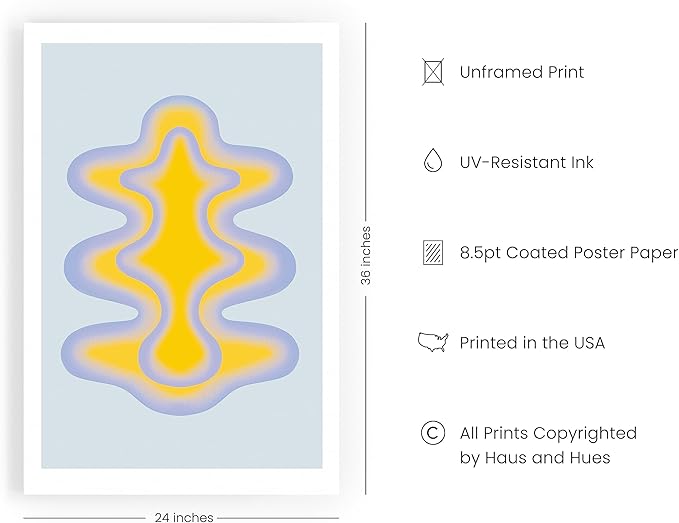HAUS AND HUES Trippy Poster - Retro Posters for Room Aesthetic Wall Decor, Blue and Yellow Shape Posters, Minimalist Wall Aesthetic Decor for Bedroom, Preppy Wall Decor (Unframed 24x36)