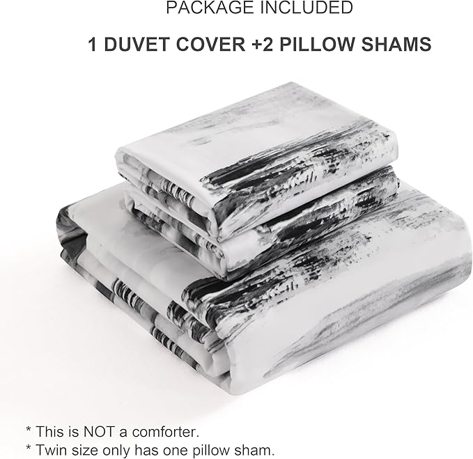 NTBAY 3 Pieces Ink Pattern Duvet Cover Set, Brushed Microfiber Soft Black and White King Duvet Cover Set, Reversible Zipper Comforter Cover with Ties and 2 Pillow Shams