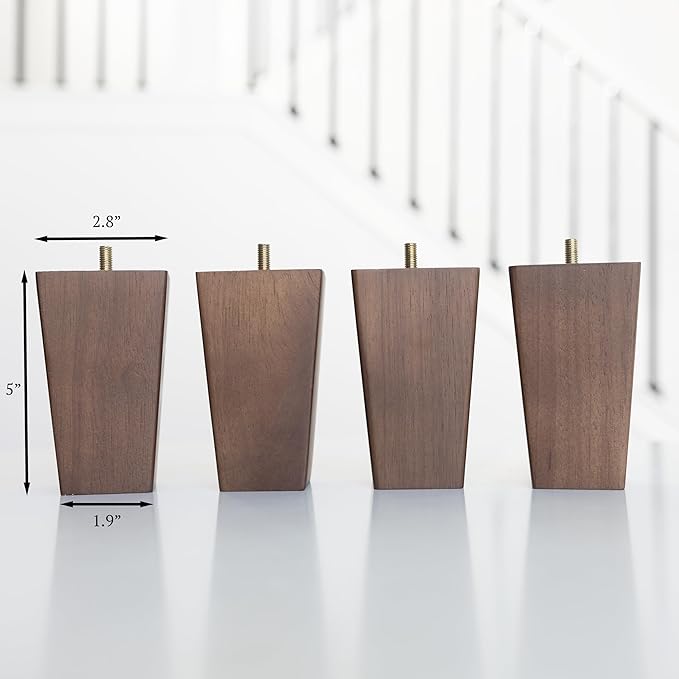 Premium Walnut Square Furniture Legs (Full Install Kit) - Pick Your Size and Color