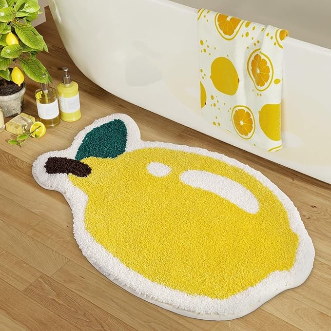 Ankah Fruit Bath Mats Cute Bathroom Rugs, Particularly Absorbent, Very Soft, and Dry Fast That Fits for Kid's Room, Bathroom or Other Room, 19.7" x 31.5", One Lemon