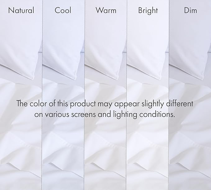 RUVANTI 100% Cotton Percale Sheets Split King Size 7 Piece Set, Cooling Bed Sheets for Hot Sleepers, Deep Pocket 16”, Breathable Lightweight & Durable, Crisp Hotel Style Sheets, Bright White