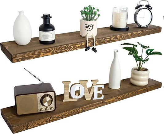 BGMG Floating Shelves 48 inch Long, Distressed Rustic Wooden Wall Shelves for Bathroom Living Room Bedroom Kitchen Farmhouse Set of 2-48x6.7x1.25 inch-Distressed Walnut
