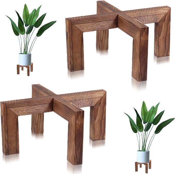 Indoor Plant Stand, Wooden Flower Pot Holder, suitable for 5-12 inch flower pots, Home and Garden (Wood Color-1 pack)