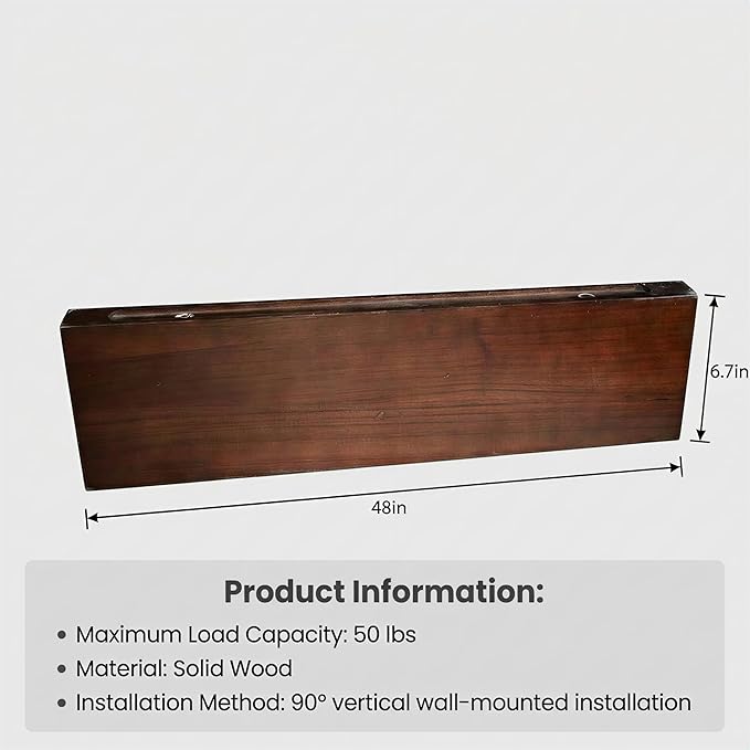 IEO Long Wooden Floating Shelves for Room Wall, Natural Wood Floating Shelves Wall Mounted Kitchen Shelf for Living Room, Bedroom, Kitchen,Bathroom, Storage (Walnut, 48in 2tier)