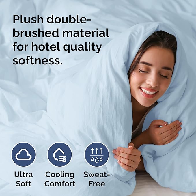 Duvet Cover Twin/Twin XL Size - Extra Soft Twin/Twin XL Size Duvet Cover - Breathable, Easy Care and Fade Free with Zipper Closures & Ties - 68" x 90" Inches - (Light Blue) Comforter Not Included