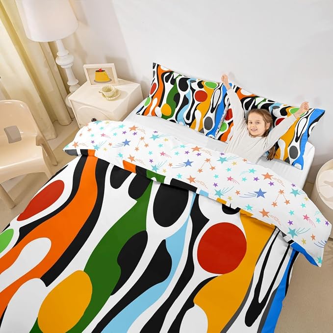 Erosebridal Organic Geometric Duvet Cover Set Modern Abstract King Bedding Set for Adult Men Retro Mid Century Comforter Cover Modern Fluid Art Irregular Circles Bed Sets,Multicolor Rainbow