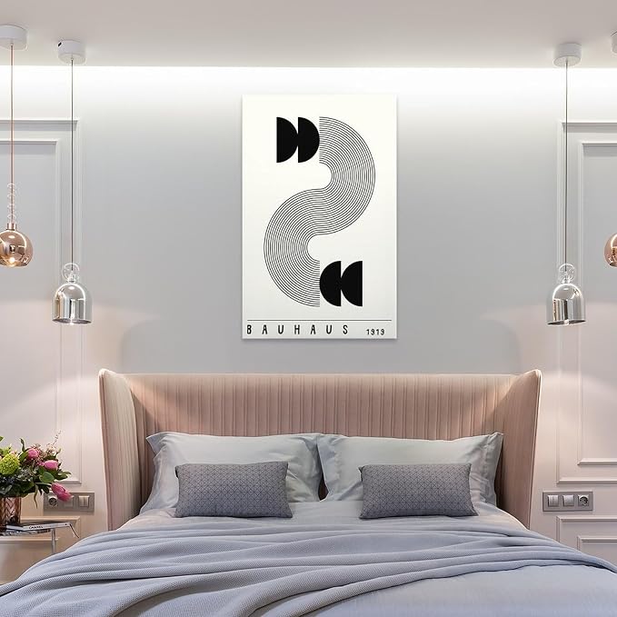 Bauhaus Poster,black And White Print,Abstract Art,Minimalist Canvas Wall Art Print Poster For Home School Office Decor Frame-style 20x30inch(50x75cm)