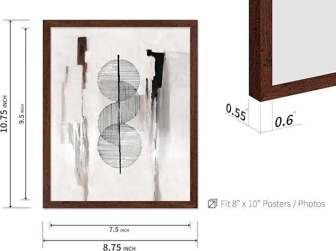 Poster Master Circle Lines Poster - Line on Ink Wash Print - Drawing Art - Geometric Art - Abstract Art - Line Art - Modern Art - Aesthetic Art - Bedroom or Living Room Decor - 8x10 Brown Framed