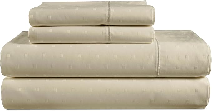 100% Egyptian Cotton Sheet Set Queen Size – Silky Sateen Weave Queen Sheet Set for Winter Sleep Comfort, 15" Snug Fit Deep Pocket, Breathable Hotel-Quality Soft Luxury You Can Feel - Swiss Dot Linen