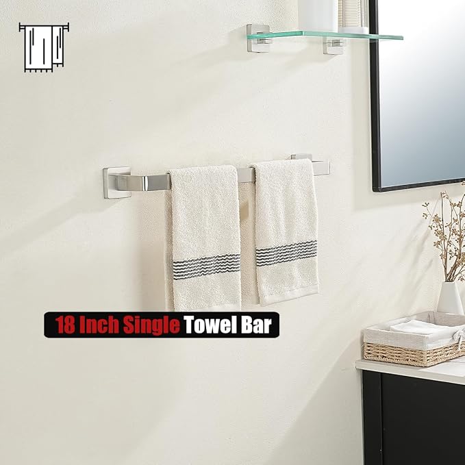 JQK Brushed Towel Bar, Rounded Edges 20.41 Inch Towel Rack, 304 Stainless Steel Bathroom Wall Mount, Useable Length 18 Inch, TB250L18-BN