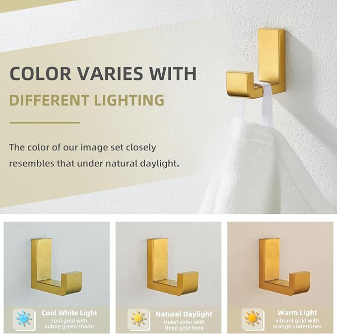 Angle Simple Towel Hook for Bathroom, SUS 304 Stainless Steel Shower Wall Coat Hook, Bath Robe Holder Hanger, Brushed Dark Gold