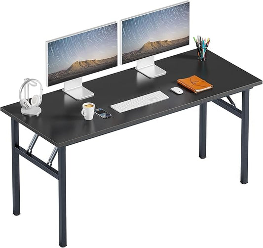 Need Folding Computer Desk, Large 60 inches Folding Table for Home Office, No Install Needed Foldable Writing Table Desk, Black