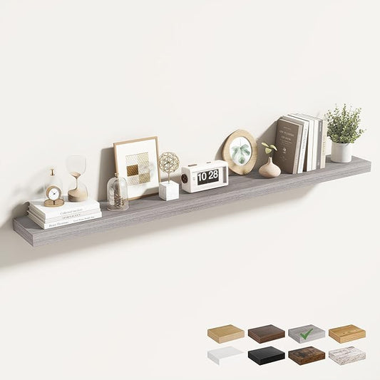 55 Inch Floating Shelves for Wall 1 Pack, 55" Wall Shelves for Books, Storage, Decor, Wall Mounted Floating Shelf with Invisible Brackets for Kitchen, Living Room, Gray