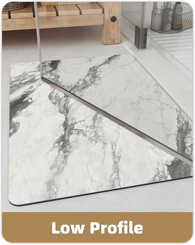 Color&Geometry Ultra Thin Bath Mat, Non Slip Quick Dry Rugs,Absorbent Marble Bathmat,16"x24",Washable Rubber Mats for Shower Floor,in Front of Bathtub,Bathroom Decor,Gray-Veined White Marble-Patterned