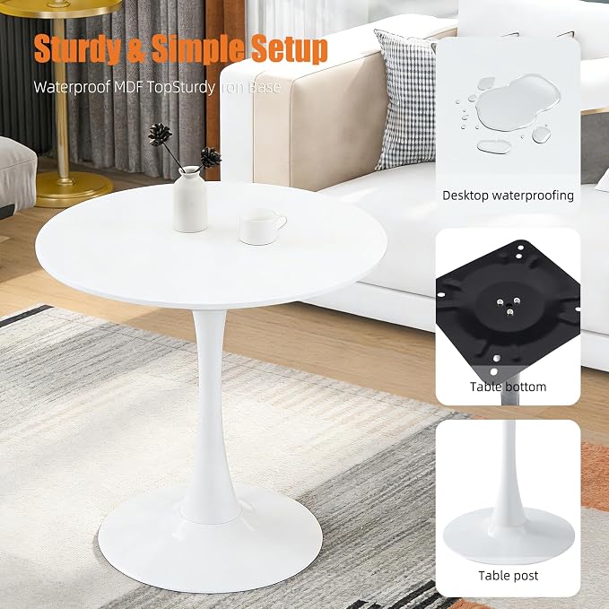 31.5" Tulip Table Round Dining Room Table, Mid-Century Modern Small Kitchen Table for 2-3 Persons, Leisure Coffee Table for Living Room Balcony Bistro Office (White, 31.5")