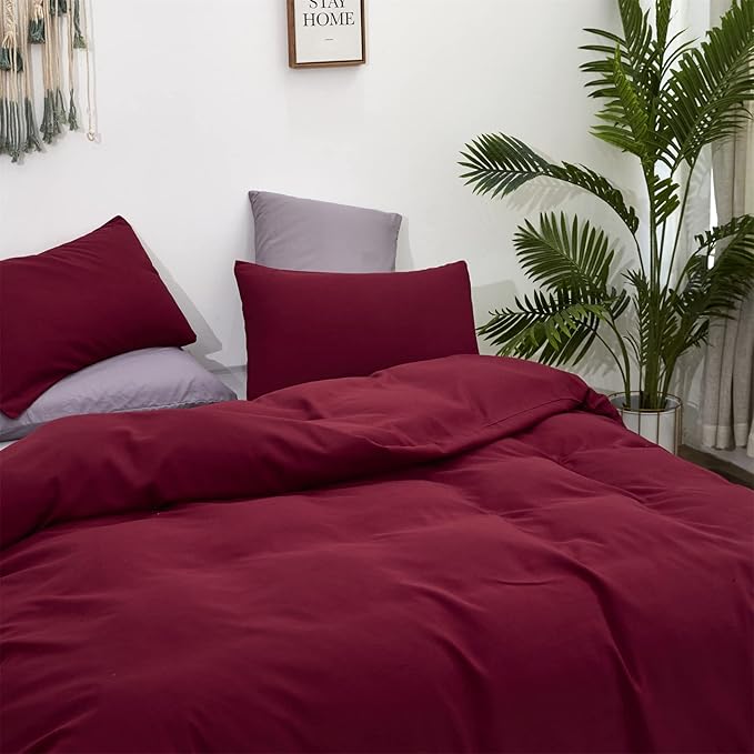 Pureant Burgundy Comforter Sets Full Size Wine Red Bedding Comforters Solid Dark Color Quilts Cotton Women Girls Luxurious Plain Claret Red Quilt Soft Crimson Bedding Noble Bordeaux Bed
