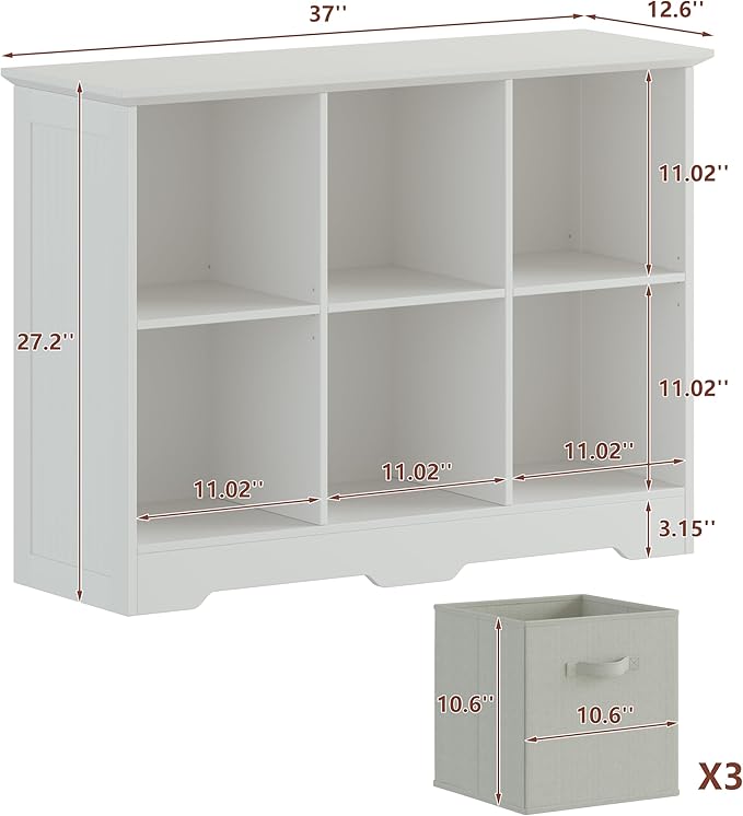 VORONOI 6 Cube Storage Organizer with 3 Fabric Drawers and Removable Shelves — Modular Cube Bookshelf for Bedroom, Living Room, or Home Office, Short Cube Bookcase for Toys, Decor,White