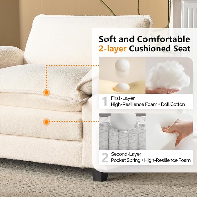 VINGLI Cloud Teddy White Single Chair with Armrest
