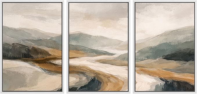 SIGNWIN Framed Canvas Print Wall Art Set Neutral Mountain Valley Landscape Illustrations Modern Art Decorative Chic Calm/Zen for Living Room, Bedroom, Office - 24"x36"x3 WHITE
