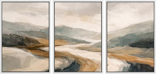 SIGNWIN Framed Canvas Print Wall Art Set Neutral Mountain Valley Landscape Illustrations Modern Art Decorative Chic Calm/Zen for Living Room, Bedroom, Office - 24"x36"x3 WHITE