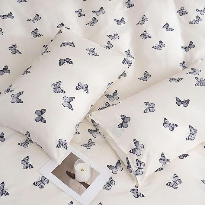 Butterfly Duvet Cover Set Queen Size 100% Cotton Duvet Cover 3 Pcs Cute Butterfly Printed Comforter Cover with Zipper Closure Soft and Lightweight Cotton Duvet Cover