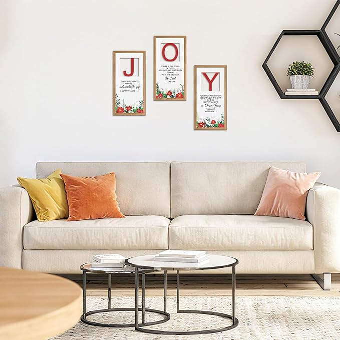 IARTTOP 3Pcs Christmas Christian Wall Art Set Religious Bible Verse Wall Decor Christian Jesus Artwork Scripture Quotes Art Prints for Church Prayer Bedroom Christmas Decor 8x16 Inch