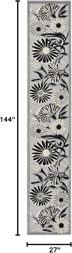Nourison Home Aloha Black White 2'3" x 12' Area Rug - Easy Clean, Non Shedding, Bed Room, Living Room, Dining Room, Kitchen (12' Runner)