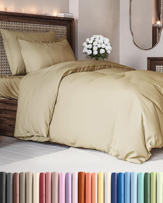 Duvet Cover Twin/Twin XL Size - Extra Soft Twin/Twin XL Size Duvet Cover - Lightweight & Breathable & Fade Free with Zipper Closures and Ties - 68" x 90" Inches - (Beige) Comforter Not Included