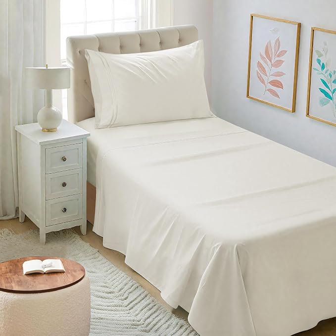 Mejoroom Twin XL Sheet Set - Hotel Luxury Microfiber Sheet & Pillowcase Sets Fits College Dorm Room Mattress - Soft, Breathable, Wrinkle & Fade Resistant - 3 Piece (Ivory)