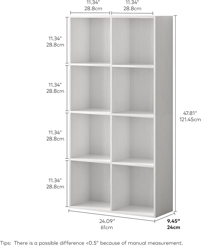 8 Cube Storage Organizer, Wooden Cube Shelves with Closed Back Panel, Reversible Bookcase, Cubes Closet Organizer for Home, Living Room, Kids Room, Office, Bedroom, Study, Hallway