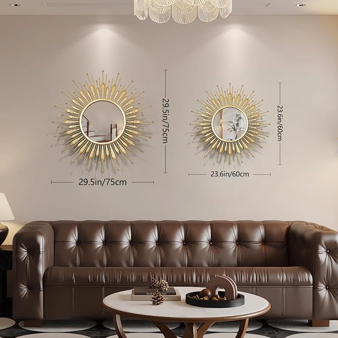 24" Sunburst Gold Wall Mirror Flower Design,Luxury Decorative Mirrors for Wall Decor Entryway/Dining Room/Kitchen