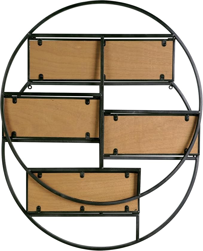 Industrial Style Round Wall Shelves, 3 Tier Decorative Floating Ledge Shelves, Wall Mounted Metal Bracket Wooden Display Hanging Shelf