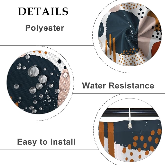 Baocicoo Abstract Shower Curtain Grey and Brown Blocks Black Dots Aesthetic Minimalist Shower Curtains for Bathroom Hostel Hotel Durable Fabric Waterproof Curtain for Bathroom with Hooks 72x78Inches