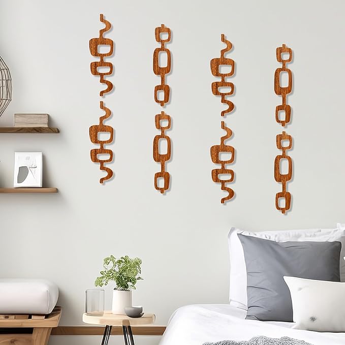 Bnesi 8 Pack Wood Wall Art Mid Century Modern Wall Art Decor Wood Panels for Wall Large Wood Abstract Geometric Wall Panels Decorative for Bedroom Living Room Home (Classic, Medium)