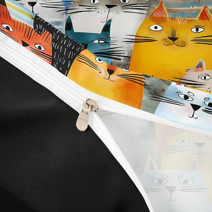Erosebridal Trendy Cats Comforter Cover Queen Cute Pets Cat Bedding Set Abstract Cat Animals Duvet Cover for Kids Girls Boys Adults Oil Painting Strokes Brush Bed Set