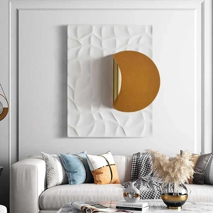 homary Large Modern Metal Wall Art, 3D Geometric Gold Abstract Rectangle Wall Sculpture, Contemporary Wall Hanging Decor for Living Room, Bedroom, Office, Entryway (White & Orange)