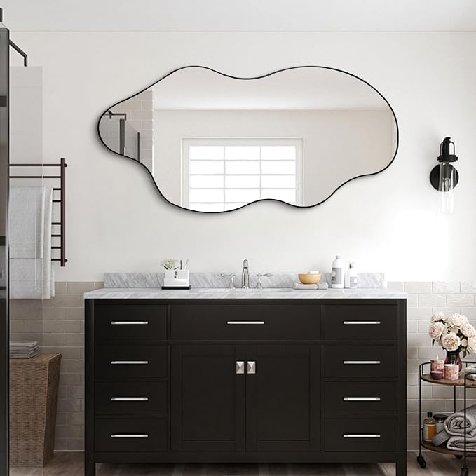 Large Irregular Mirror, 52"x25.5" Asymmetrical Frameless Mirror for Wall, Modern Abstract Wall Mirrors for Living Room Bathroom Bedroom Hallway Entryway, Hangs Vertically or Horizontally