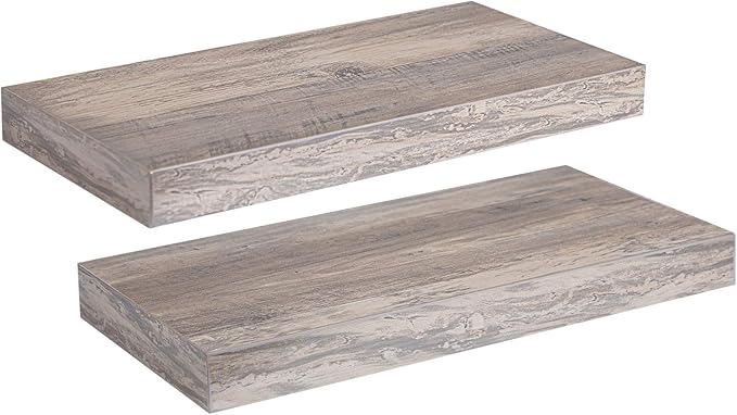 HOOBRO Floating Shelves for Wall, Wall Mounted Shelf Set of 2, 15.7" Hanging Shelf with Invisible Brackets, for Wall in Bathroom, Bedroom, Toilet, Kitchen, Living Room, Office, Greige BG40BJ01