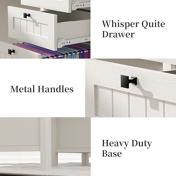 Executive Desk, Farmhouse Computer Desk with Drawers & Cabinet, Home Office Desk for Work Study Writing Workspace (Antique White, 45")