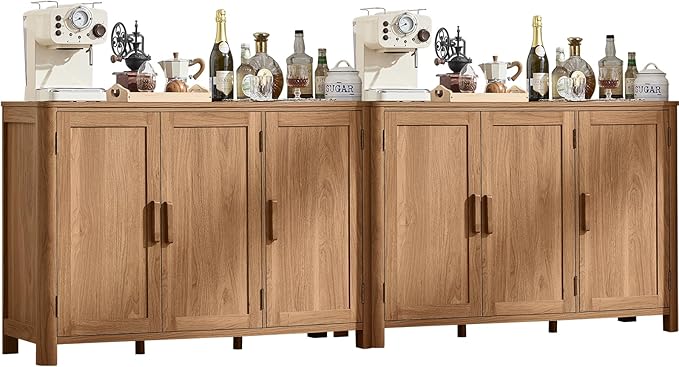 Joaxswe Sideboard Buffet Cabinet with Storage Set of 2, 46" Arc-Shaped Credenza with 3 Doors & Adjustable Shelves, Coffee Bar Cabinet for Kitchen, Living Room, Darkwood