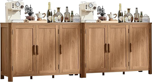 Joaxswe Sideboard Buffet Cabinet with Storage Set of 2, 46" Arc-Shaped Credenza with 3 Doors & Adjustable Shelves, Coffee Bar Cabinet for Kitchen, Living Room, Darkwood