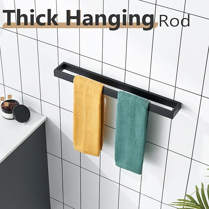 KOKOSIRI Towel Bar Matte Black Bath Towel Holder 24-Inch Kitchen Rack Stainless Steel for Bathroom Hardware Wall Mounted, 1 Pack B4008BK-L24
