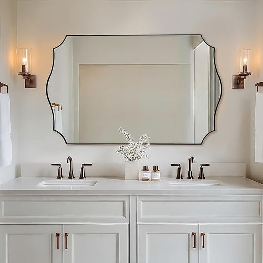 ANDY STAR 30"x48" Brushed Bronze Scalloped Mirror, Large Bathroom Mirror for Over Sink, Antique Bronze Mirror, Timeless Shape with Unique Flair, Ideal for Home Remodel (Vertically/Horizontally)