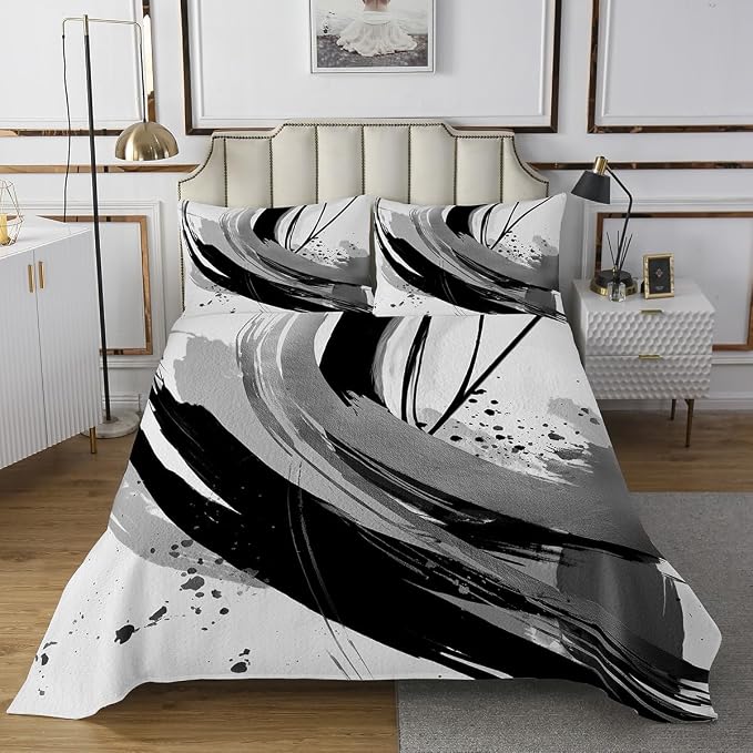 Erosebridal Black and Grey Quilt Set Twin - Geometric Decorative Abstract Coverlet Set Modern Striped Bed Set for Boys Adults Girls Minimalists Graffiti Aesthetic Lines Bedspread Sets