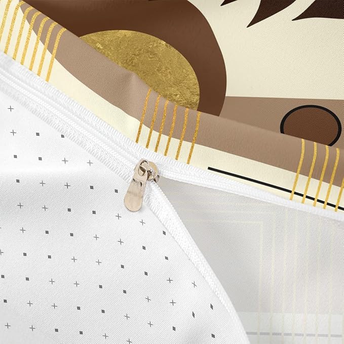 Erosebridal Mid Century Modern Duvet Cover King Size Brown Abstract Boho Comforter Cover Minimalist Aesthetic Neutral Bedding Set Botanical Leaves Simple Bed Set